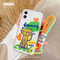 American style Graffiti Art Cat Case with Hand Catenary For iPhone 12 11 13 Pro Max Mini X XR Designer Cases For iPhone 7 8 Plus