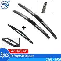 Wiper Front &amp; Rear Wiper Blades Set Kit For Peugeot 206 Hatchback 2001 02 03 04 05 2006 Windshield Windscreen Window 26"16"14"