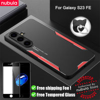 เคสโทรศัพท์ NUBULA สำหรับ Samsung Galaxy S23 FE อะลูมินัมอัลลอยโลหะเคลือบฝาหลังกันรอยขีดข่วนเคสโทรศัพท์มือถือ Hp Galaxy FE S23ที่ยึดแหวนป้องกันหน้าจอกระจกเทมเปอร์ฟรีสำหรับ Samsung Galaxy S23 FE