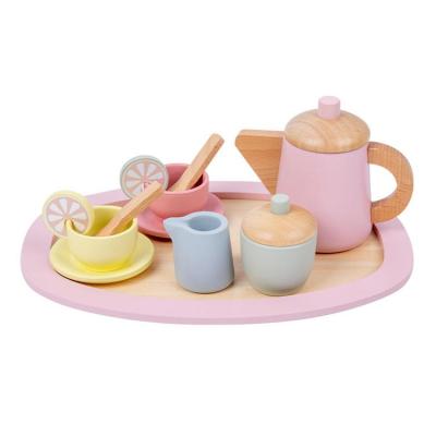 Wooden Tea Party Set Kids Toy Afternoon Tea Party Hand Exercise Toys Wood Set Portable Play Tea Time Playset for Boys Kids Children Birthday Gift present