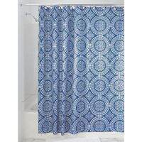 Idesign Medallion Fabric Shower Curtains Long Shower Curtains Made of Polyester Blue 180-cm by 180-cm