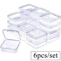 6PCS Mini Square Storage Box Plastic Transparent Earrings Rings Jewelry Beads Packaging Storage Case Small Jewelry Organizer Box Tool Storage Shelving