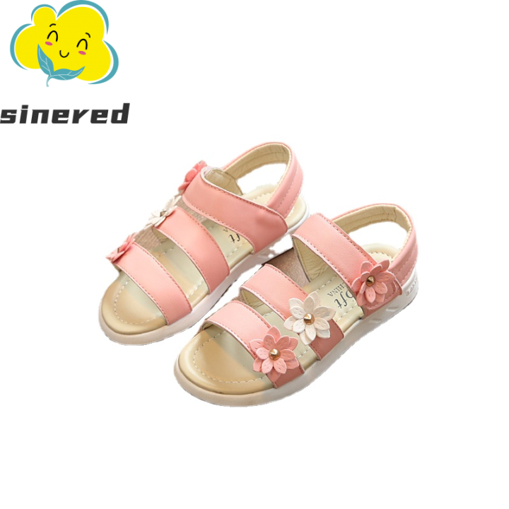 Sinered 2022 Summer Beach Baby Girl Flat Sandals Strappy Flowers Kids