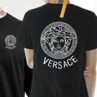 VersaceˉNEWดั้งเดิมเสื้อเชิ้ตแขนสั้นผู้ชาย,เสื้อยืดคอกลมเทรนด์เสื้อลำลองสำหรับฤดูร้อน