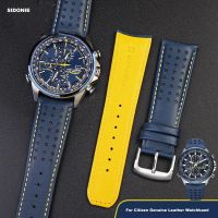 ✆♠❇ สำหรับ CITIZEN Blue Angel Eco-Drive AT8020 JY8078 Eagle In The Air สายหนังวัวแท้สายนาฬิกาหนัง 22 มม. 23 มม. สร้อยข้อมือผู้ชาย