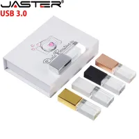 JASTERS แฟลชไดร์ฟ USB 3.0คริสตัลแท่ง U ฟรีโลโก้4GB 8GB 16GGB 32GB 64GB กันน้ำ128GB Pendrive Pendrive ของขวัญปากกาแฟรชไดรฟ์แต่งงาน