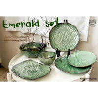 Emerald set เซ็ตจานชามเซรามิก ดีเทลลายลูกกอล์ฟ ?สินค้าพร้อมส่งในไทย?