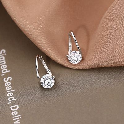 925 Sterling Silver Flash Diamond Earrings Clip Women Korean Fashion Crystal Stud Earrings for Female Clips On Ear Ring Piercing