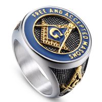[Xixi ornaments] 2022 Punk แหวนสแตนเลสสำหรับผู้ชายฮิปฮอปสีเงิน Anillos Mason Freemasonry Retro เครื่องประดับแหวนของขวัญ
