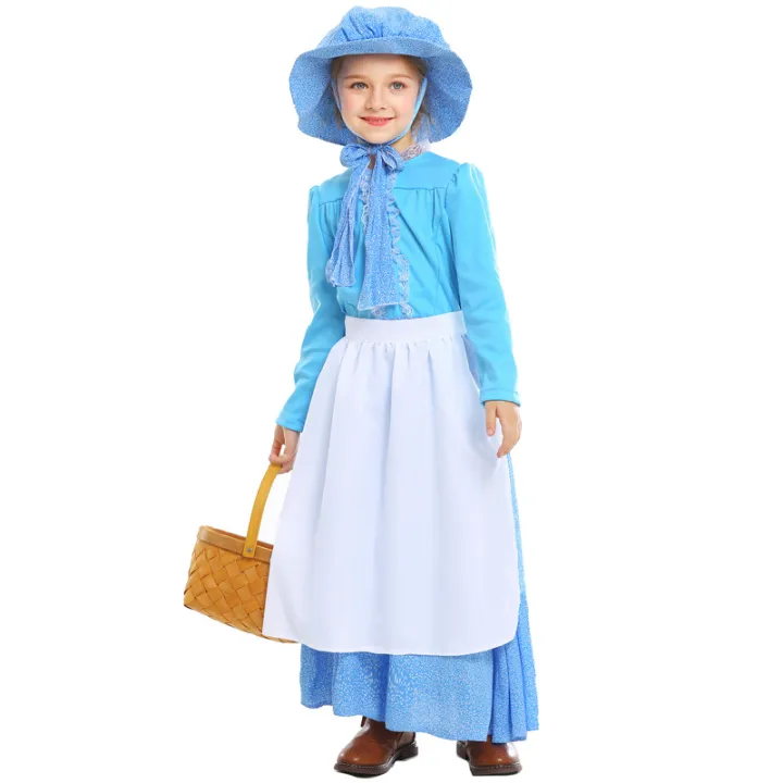 Pioneer Girls Dress Colonial Prairie Costume Kids Medieval Idyllic ...