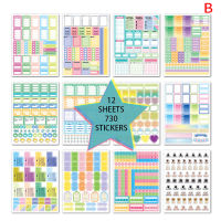 12sheets DIY Precut Decoration Stationery Diary Sticker Planner Day Planner Index Label Weekly Monthly Tabs Study Work Plan