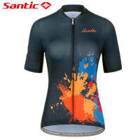 Santic เสื้อขี่จักรยานสำหรับผู้หญิงแขนสั้นการออกแบบกราฟิคเสื้อจักรยานกันลื่นเสื้อจักรยานสะท้อนแสง L2C02233N