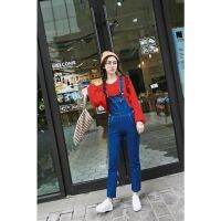 Ready Stock Korean Style Casual Womens 2021 Spring Autumn New Style Frayed Personality Large Pocket Denim Overalls Trousers Women