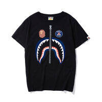 BAPE X PSGจำกัดเสื้อยืดปลอมซิปพิมพ์เสื้อยืดหลวมพอดีฉลามเสื้อผ้าทนกว่าTeeท็อปส์