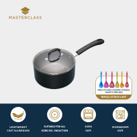 MasterClass Aluminium Non-Stick Heavy Duty Saucepan with Vented Toughened Glass Lid - Black กระทะแบบไม่ติดกระทะ