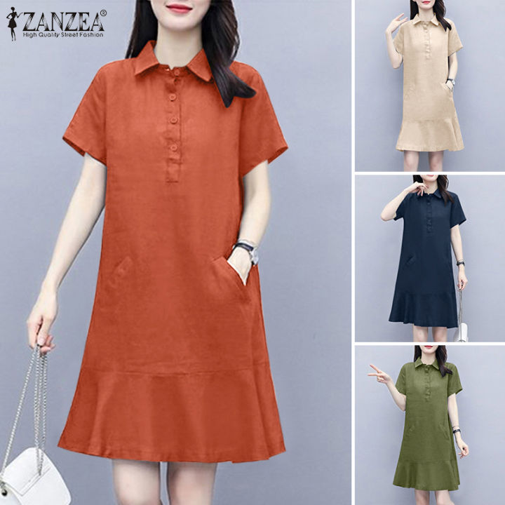 จัดส่งฟรี-fancystyle-zanzea-เสื้อสไตล์เกาหลีของผู้หญิงปกพับลงผ้าฝ้ายชุดเดรสฟูย้อนยุค-8