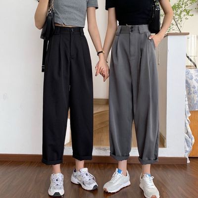 ∈ High-waisted suit pants for women spring and summer thin petite nine-point pants loose straight slim casual black wide-leg pants