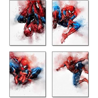 ▪✇ Marvel Spider Man สีน้ำ Wall Art พิมพ์การ์ตูน Superhero โปสเตอร์ภาพวาดบนภาพผนัง Kids Room Decor