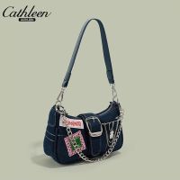 Kathleen denim canvas bag female tide badge badge niche underarm bales joker ins chain inclined shoulder bag --ndjb238803