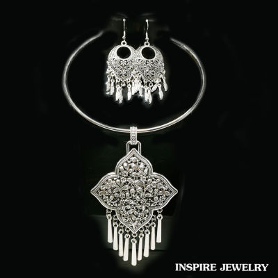 Inspire Jewelry ,ชุดเซ็ทสร้อยคอเทียมเงิน และต่างหูเทีมเงิน รมดำ สวยงาม