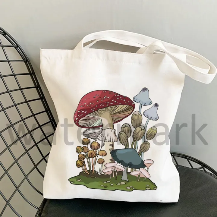 mushroom-aesthetic-trendy-totes-reusable-bag-cute-frog-tote-cottagecore-goblincore-forestcore-kawaii-market-bag
