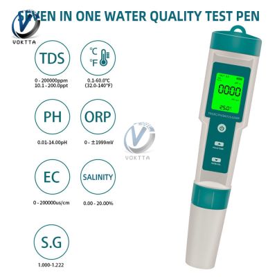 7 In 1 Pph/orp/ec/temp/salt/s.g/tds ไฟแบ็คไลท์ LCD กันน้ำวัดคุณภาพน้ำ IP67มัลติฟังก์ชันปากกาทดสอบวัดคุณภาพน้ำ