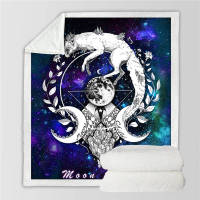 Moon Child by Pixie Cold Art Bed Blankets Wolf Galaxy Plush Bedspread Fox Soft Throw Blanket Planet Black Linen Blanket for Sofa