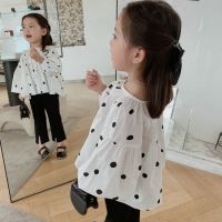 Girls Shirt Spring 2022 Korean version Girls Baby Baby Shirt Long Sleeve Poly Dot Bubble