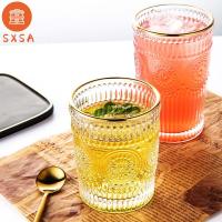 SXSA เครื่องแก้วโปร่งใสกันความร้อนสไตล์เรโทรโรแมนติกสำหรับเครื่องดื่มน้ำผลไม้สลักลายนูนหางเบียร์ถ้วยน้ำถ้วยแก้วเครื่องดื่ม