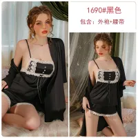 2023 Hot New Three-Piece Set Pajamas Palace Style Sweet Spaghetti-Strap Top Shorts Outerwear Gown Womens Homewear Suit 3486