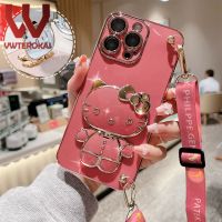 เคสโทรศัพท์แฟชั่นน่ารัก3D Hello Kitty ที่ใส่ขาตั้งกระจกเครื่องสำอางสำหรับ VIVO V15 PRO V21E V25E V25 V27 S1 S1 V11 V17 PRO V11i V23E V11 PRO ชุบทอง PRO V9 V27E V20 PRO V19 SE V21 V29E เรียบปลอกหลังซิลิโคนแบบนิ่ม + สายคล้อง