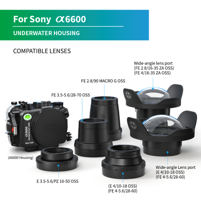 Seafrogs สำหรับ Sony A6600 40เมตร/130FT กล้องใต้น้ำที่อยู่อาศัยกล้องกันน้ำกรณีชุดที่มีการเปลี่ยนเลนส์พอร์ต