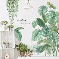 ELEGANT Tropical Plants Wall Decals Monstera Deliciosa Pastoral วอลล์เปเปอร์ตกแต่งห้อง Self Adhesive กันน้ำ PVC สติ๊กเกอร์ติดผนัง