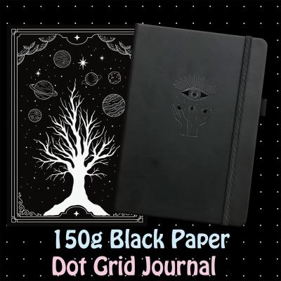 150Gsm กระดาษสีดำสมุดบันทึกลายจุด160หน้าจุดสีขาวตารางแบบจุด5*5มม.