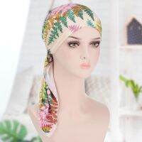 【CC】☈∈  Headscarf Cap Floral Print Pre Tied Tassel Stretchy Wrap Hair Accessories Muslim Chemo Hat Turban Headwear шапка