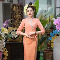 ▩☃♘  Xishuangbanna national wind ms dai new shallow orange dye lace jacket retro leisure tight skirt suit