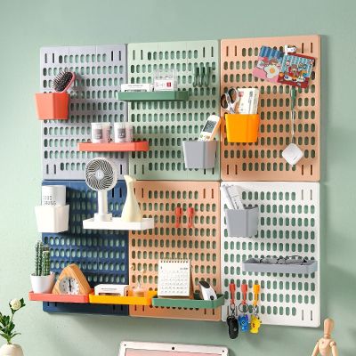 【CW】 Hole Board Wall Shelf Room Make Up Organizers Office Storage Hooks Desk Organizer Rack Accessories Boxes