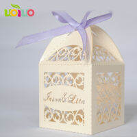 Customized name logo laser cut wedding souvenirs romantic wedding candy box