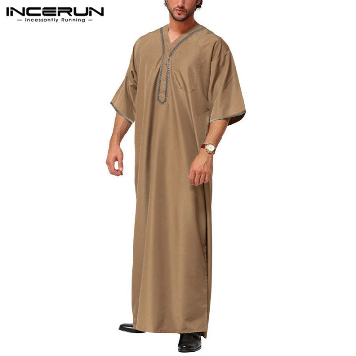 INCERUN Mens Jubba Kaftan Dishdash Thobe Arab Robe Islamic Clothing ...