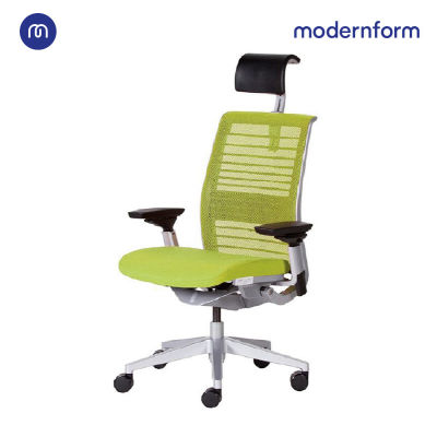 Modernform เก้าอี้เพื่อสุขภาพ รุ่น Think v2 Platinum พนักพิงศรีษะหุ้มผ้าสีดำ พนักพิงสีเขียว Steelcase รับประกัน 12 ปี