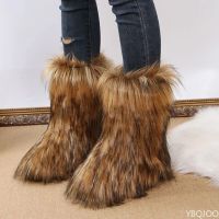 Womens Winter Snow Boots Outdoor Luxury Furry Faux Fox Fur Boots Woman Plush Warm Platform Shoes New Fashion Bottes Big Size