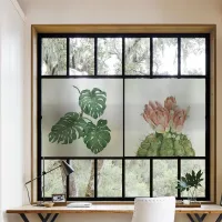 Window Privacy Film Vinyl Glass Sticker Non-Adhesives Clings Static Cling decor Decal Cactus