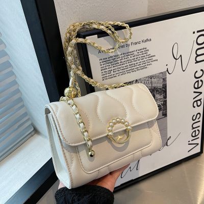 Fashion embroider line small bread han edition tide female ins niche design single shoulder bag is contracted pearl chain inclined shoulder bag