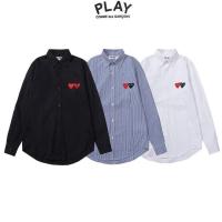 PLAY Double Heart Shirt Men Women Couple polo Long Sleeve Cardigan