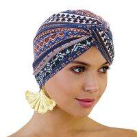 【YF】 Trendy Bohemia forehead cross turban hat cotton print Muslim women head scarf inner caps for hijab arab wrap cap