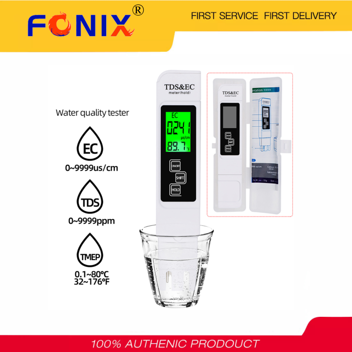 [Ready stock] FONIX Digital Water Quality Tester，Portable 3 In1 TDS/Temp/EC Meter Tester 0
