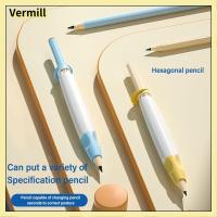 VERMILL ประเภทกดกด ที่วางปากกาเขียนท่า เครื่องเขียนสเตชันเนอรี ออกแบบตามหลักสรีรศาสตร์ ปลอกยืดทรงดินสอ มืออาชีพอย่างมืออาชีพ ซิลิโคนนุ่มๆ ที่จับช่วยเขียน เด็กผู้ใหญ่และเด็ก