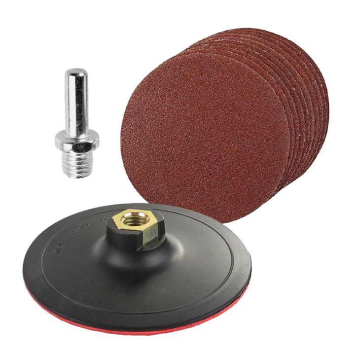 10-piece-round-sanding-set-with-padded-and-drilled-adapter-for-mixed-gravel-shackle-125mm-sand-disc