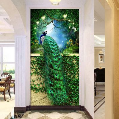 QIANZEHUI,DIY 5D Embroidery,Round Diamond Green Peacock Full rhinestone Diamond painting cross stitch,needlework