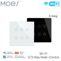 สวิตช์ไฟอัจฉริยะ Moes WiFi 6 Gang ใหม่ล่าสุด/แอป Tuya ใช้งานได้กับรีโมมควบคุมรับประกัน Google ยานเดกซ์